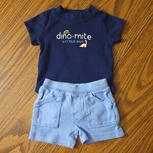 Carter's Baby Boys 2-Pc  Dino short sleeve onesie and shorts size 3 months